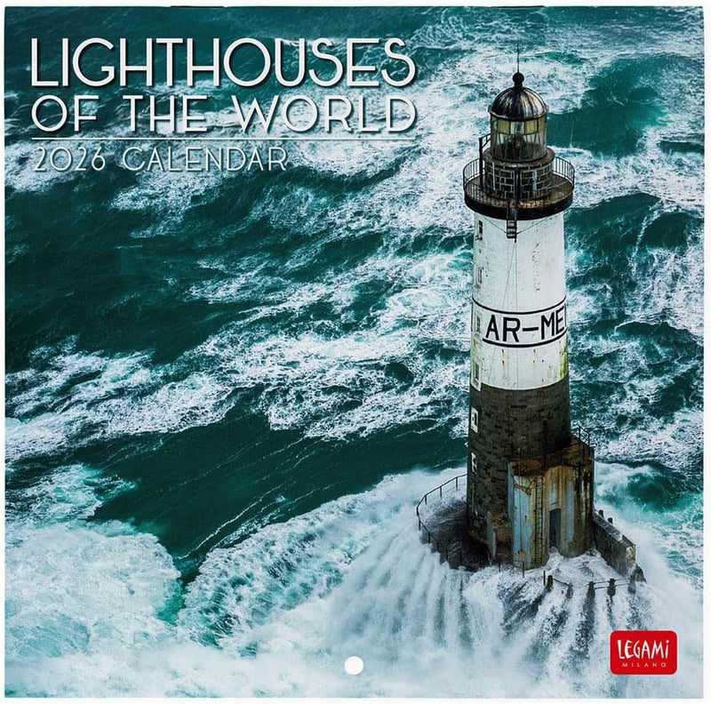 Calendario da Parete 12 Mesi Legami con Planner Annuale 2026 Lighthouses of the World 18 x 18 cm