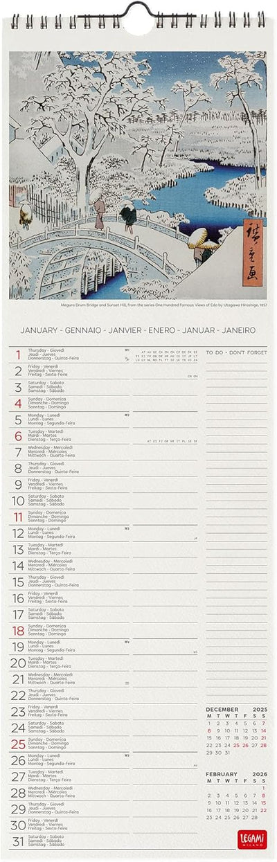 Calendario da Parete 12 Mesi Legami con Planner Annuale 2026 Japanese School 16 x 49 cm