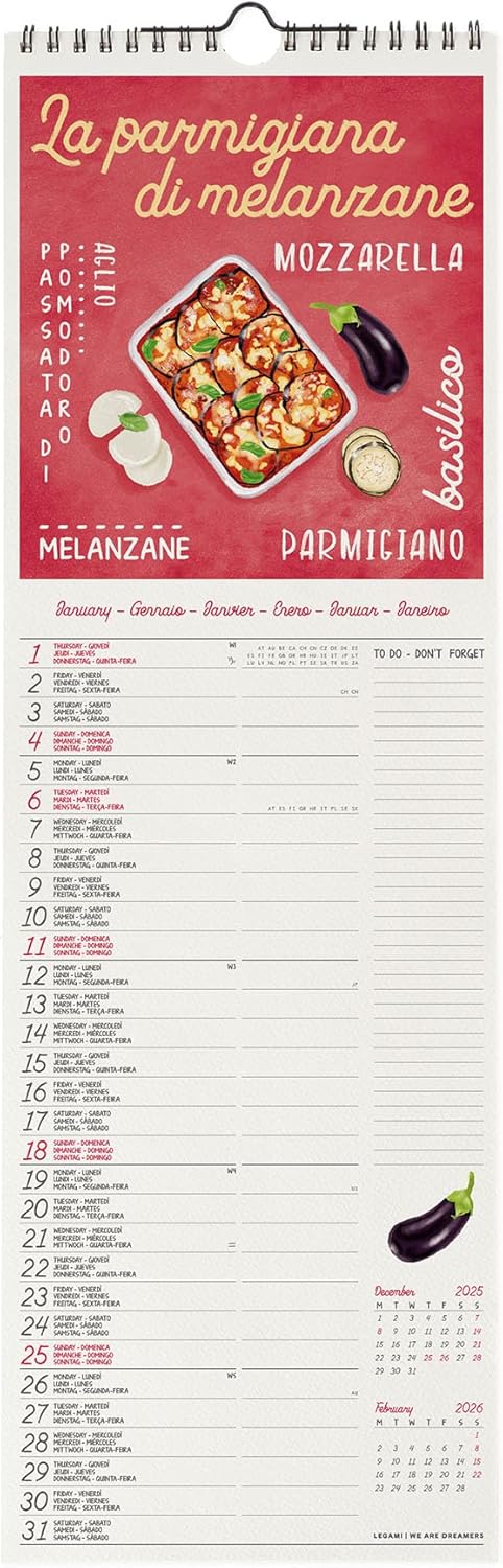 Calendario da Parete 12 Mesi Legami con Planner Annuale 2026 La Dolce Vita 16 x 49 cm