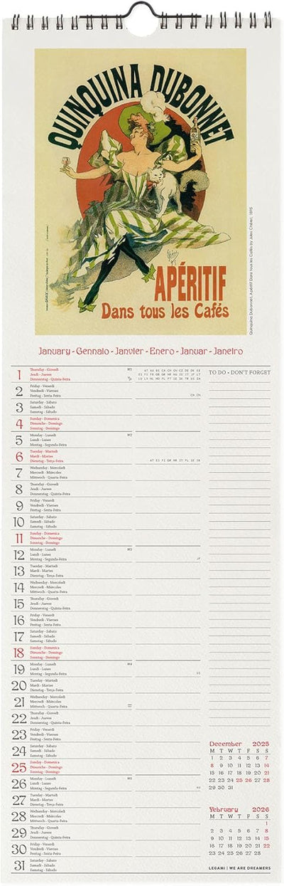 Calendario da Parete 12 Mesi Legami con Planner Annuale 2026 Belle Époque 16 x 49 cm