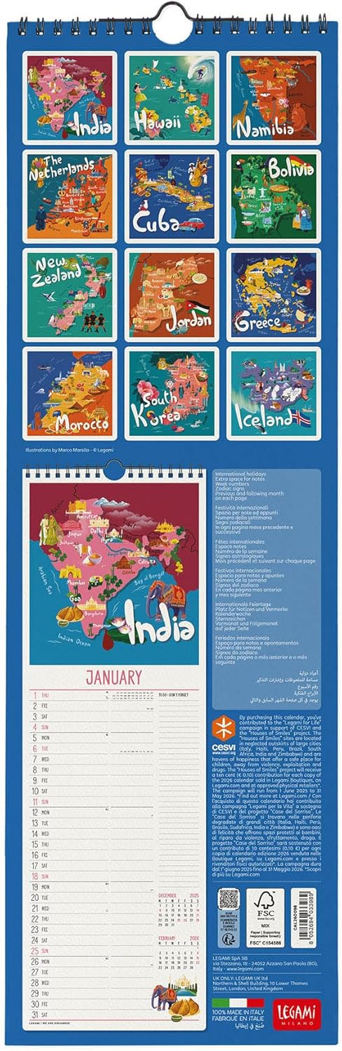 Calendario da Parete 12 Mesi Legami con Planner Annuale 2026 Let&