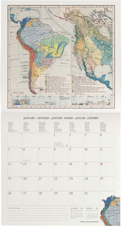 Calendario da Parete 12 Mesi Legami con Planner Annuale 2026 Vintage Maps 30 x 29 cm