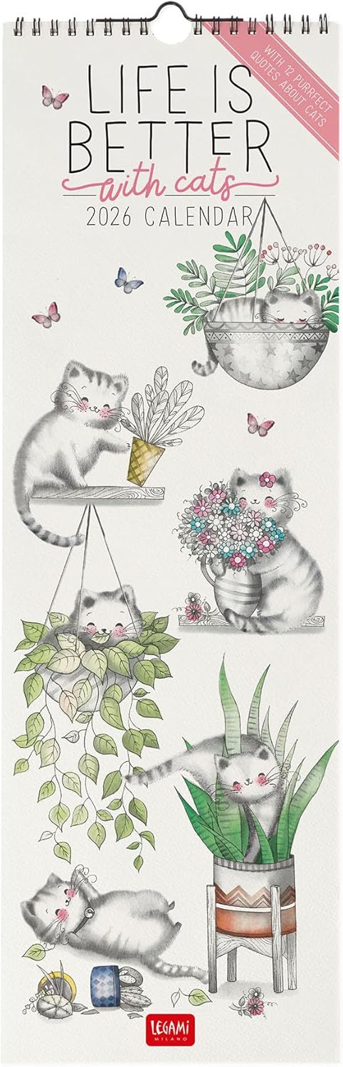Calendario da Parete 12 Mesi Legami con Planner Annuale 2026 Sketchy Cats 16 x 49 cm