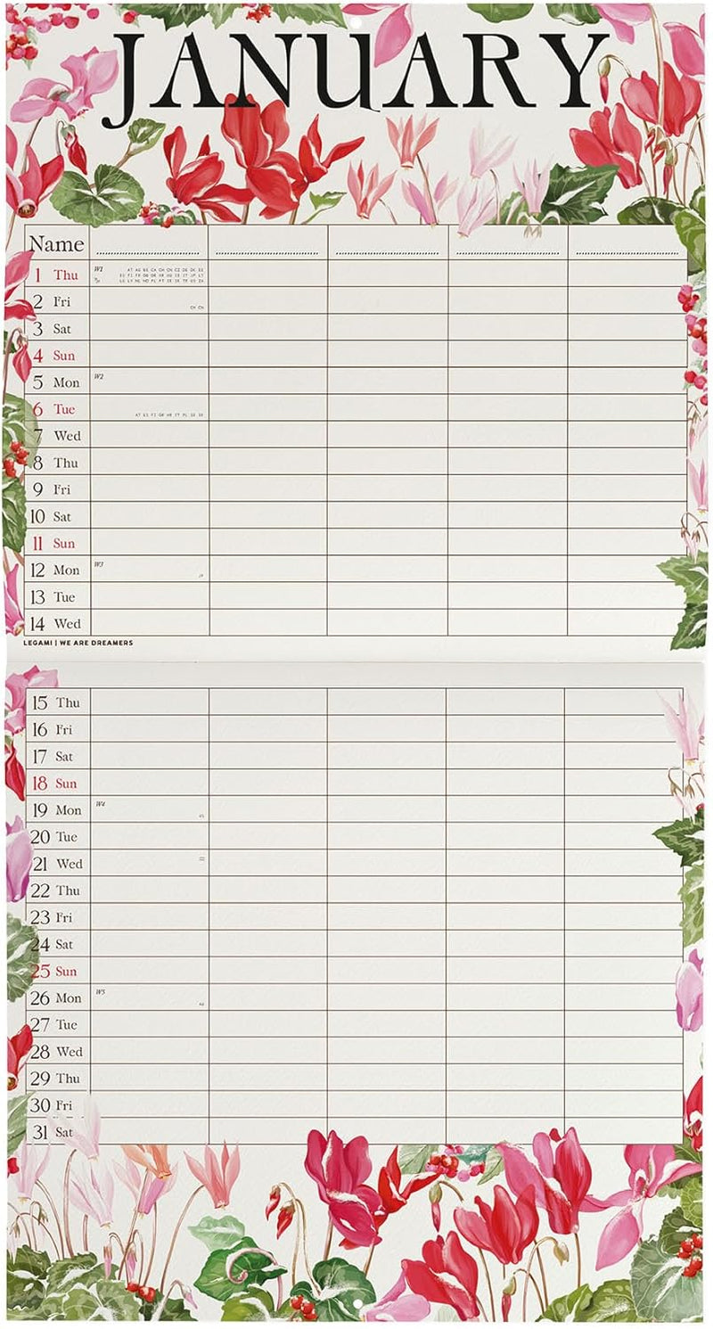 Calendario da Parete 12 Mesi Legami con Planner Annuale 2026 My Secret Garden 30 x 29 cm
