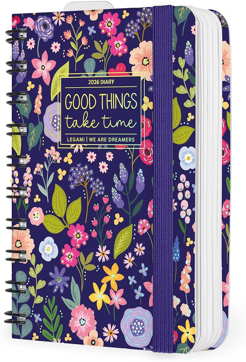 Agenda 12 Mesi Legami Giornaliera Small Spiralata 2026 Flowers con Chiusura ad Elastico