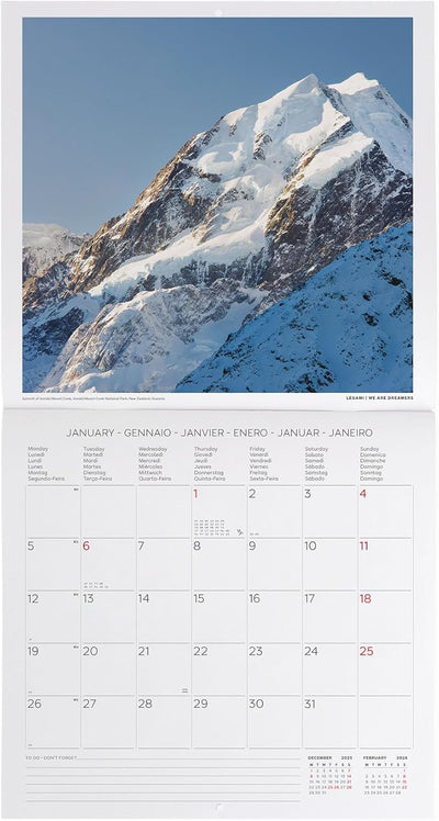 Calendario da Parete 12 Mesi Legami con Planner Annuale 2026 Mountains 30 x 29 cm