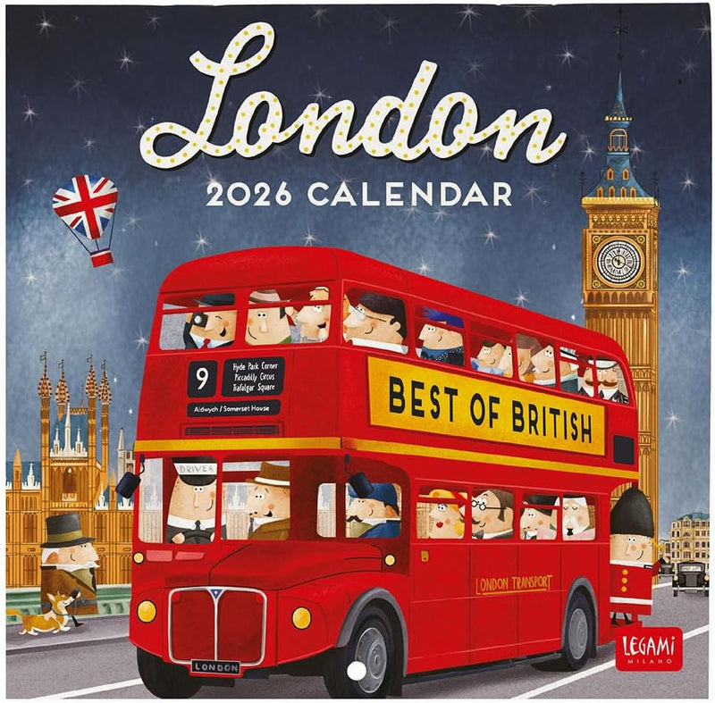 Calendario da Parete 12 Mesi Legami con Planner Annuale 2026 London 18 x 18 cm