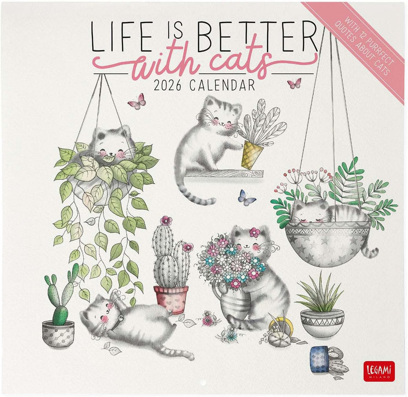 Calendario da Parete 12 Mesi Legami con Planner Annuale 2026 Sketchy Cats 30 x 29 cm