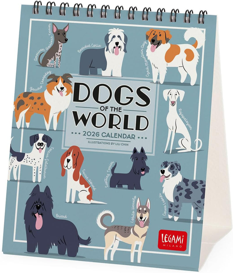 Calendario da Tavolo 12 Mesi Legami con Planner Annuale 2026 Dogs of The World 12 x 14,5 cm