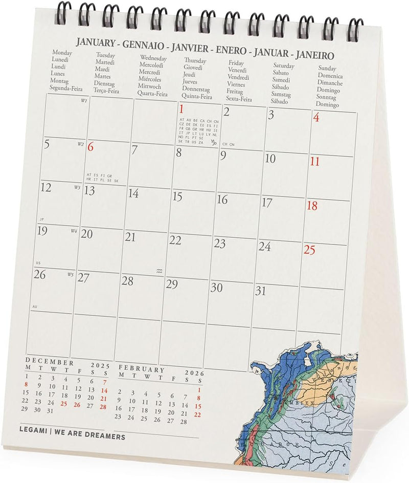 Calendario da Tavolo 12 Mesi Legami con Planner Annuale 2026 Vintage Maps 12 x 14,5 cm