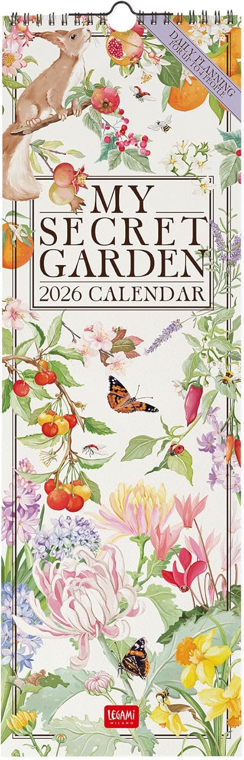 Calendario da Parete 12 Mesi Legami con Planner Annuale 2026 My Secret Garden 16 x 49 cm