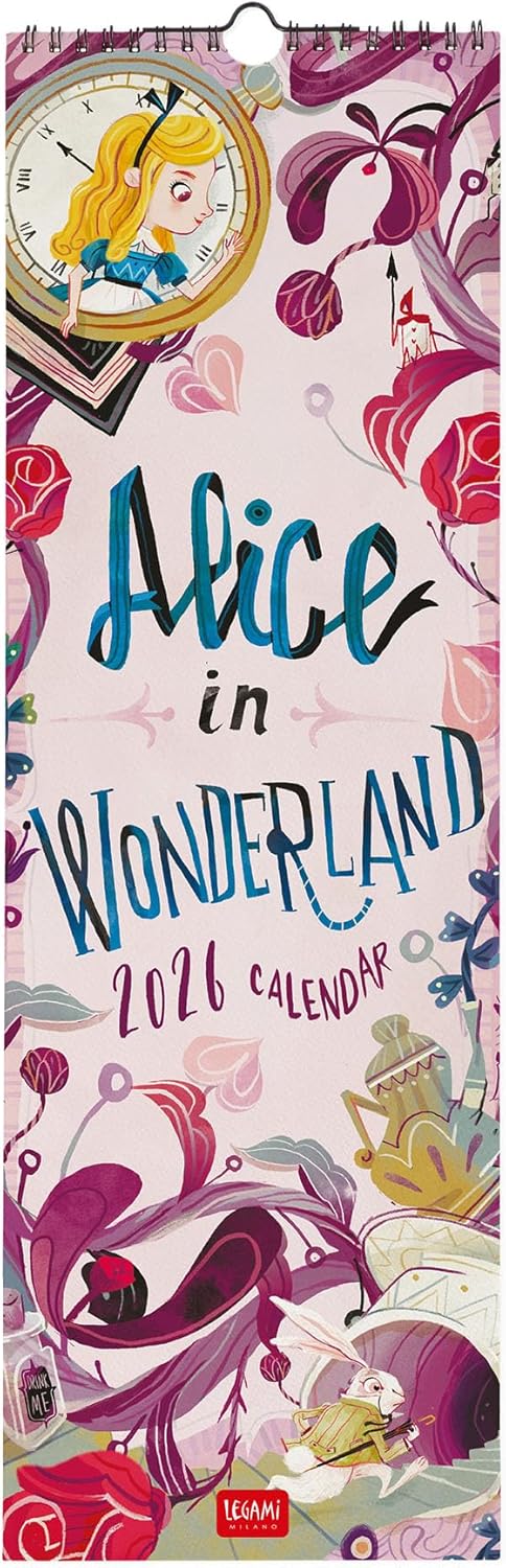 Calendario da Parete 12 Mesi Legami con Planner Annuale 2026 Alice in Wonderland 16 x 49 cm