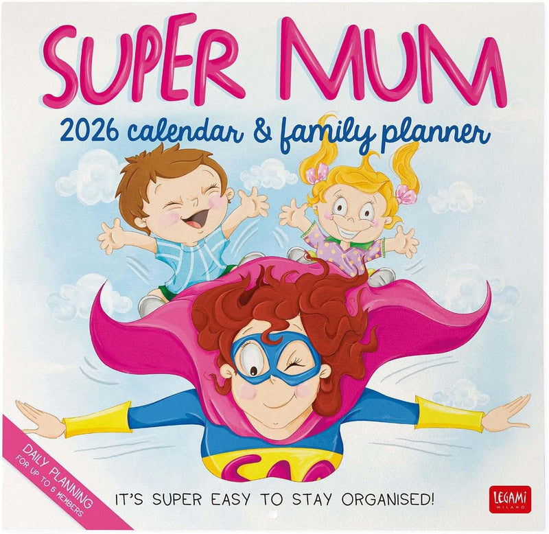 Calendario da Parete 12 Mesi Legami con Planner Annuale 2026 Super Mum 30 x 29 cm