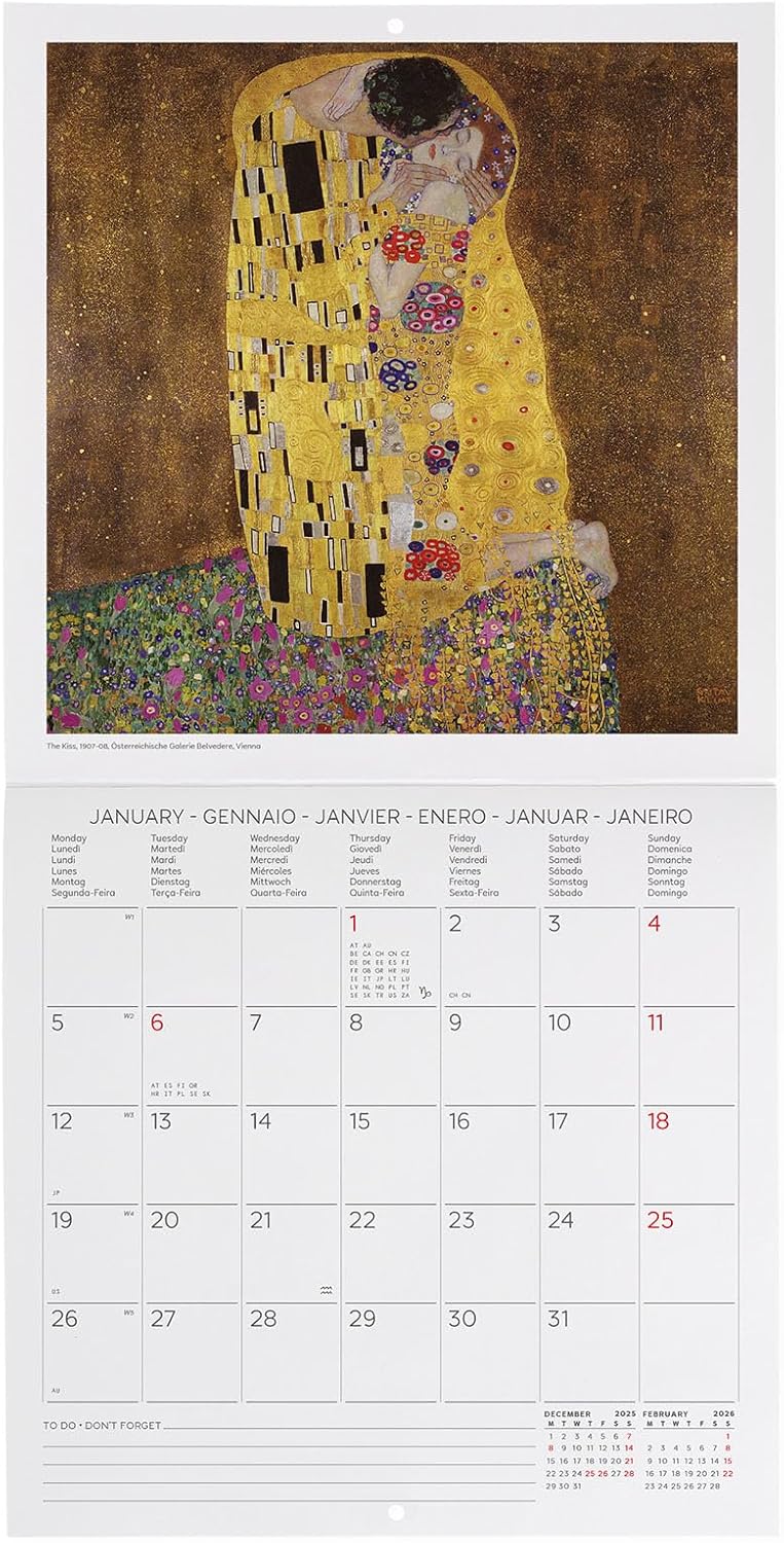 Calendario da Parete 12 Mesi Legami con Planner Annuale 2026 Gustav Klimt 18 x 18 cm