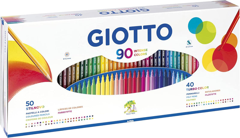 Confezione di 50 Pastelli Giotto Stilnovo + 40 Pennarelli Giotto Turbo Color - 90 pezzi