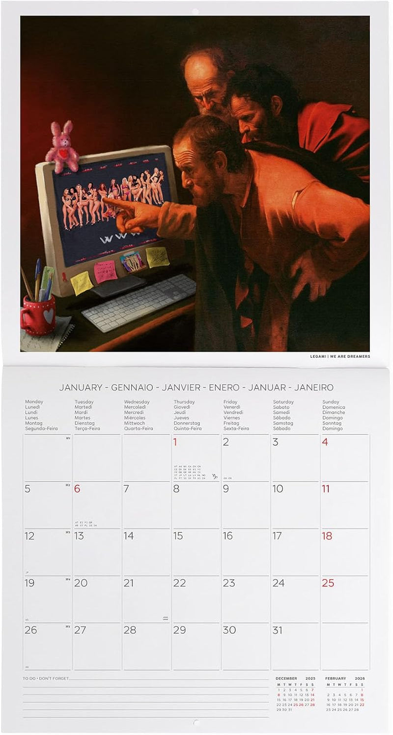 Calendario da Parete 12 Mesi Legami con Planner Annuale 2026 The Art of Fun 30 x 29 cm