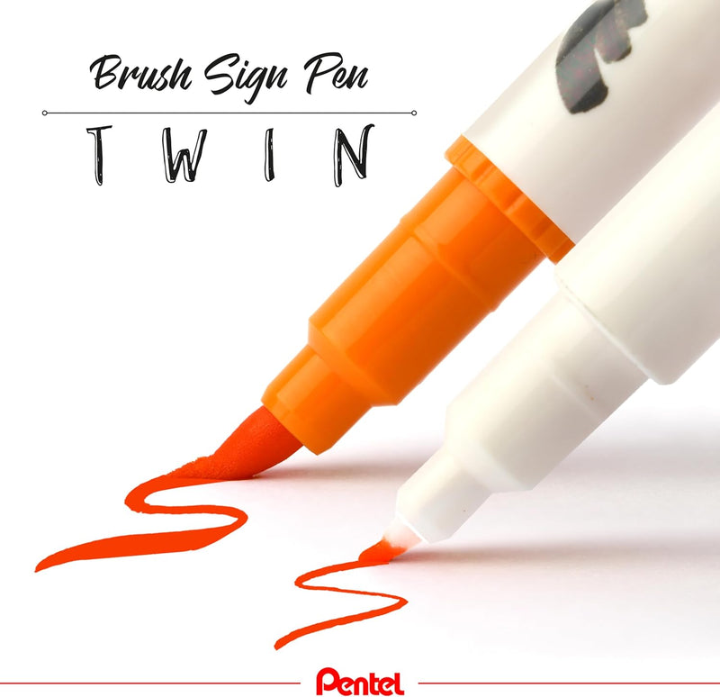 Pennarello a Base Acqua Pentel Brushsign Pen Twin a Doppia Punta Rosa
