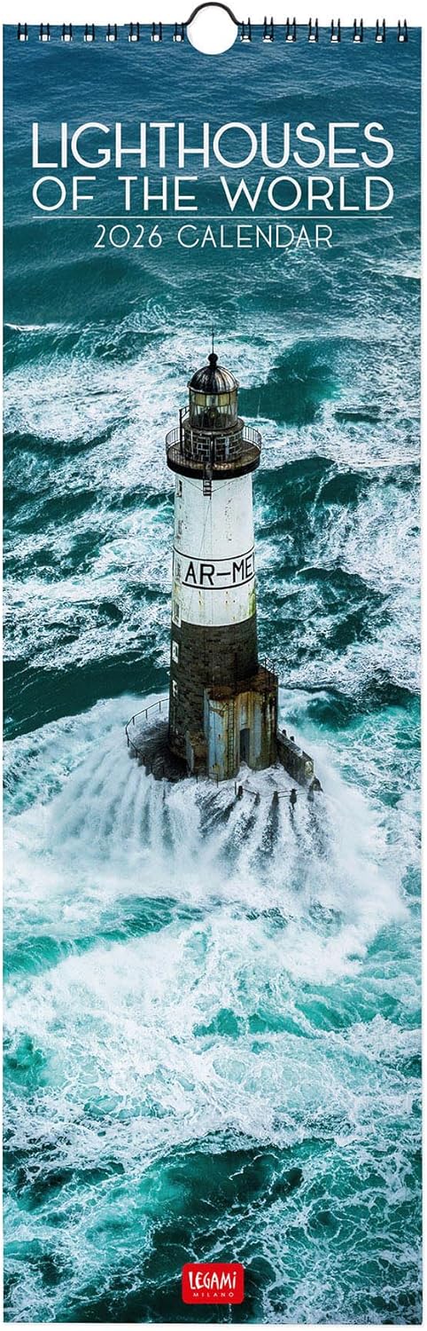 Calendario da Parete 12 Mesi Legami con Planner Annuale 2026 Lighthouses of the World 16 x 49 cm