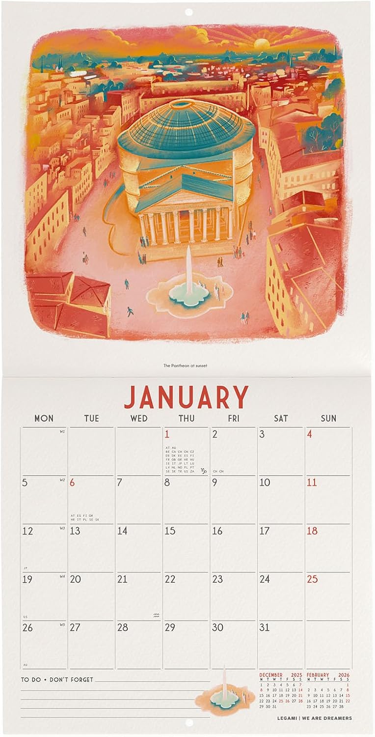 Calendario da Parete 12 Mesi Legami con Planner Annuale 2026 Rome 18 x 18 cm