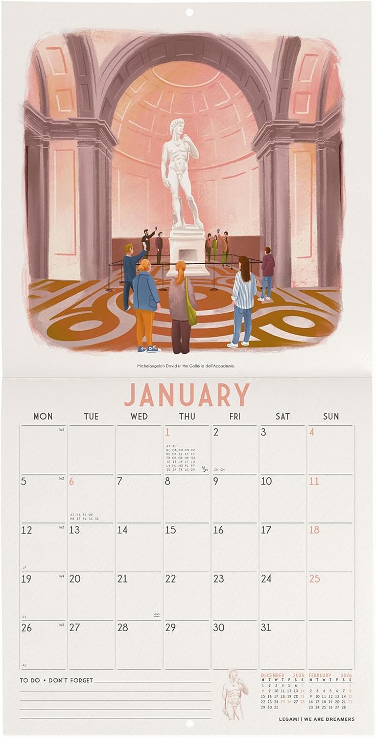 Calendario da Parete 12 Mesi Legami con Planner Annuale 2026 Firenze 18 x 18 cm