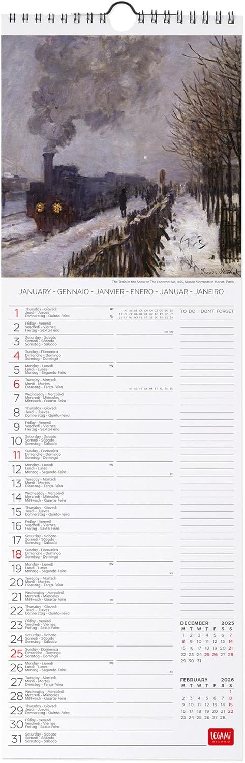 Calendario da Parete 12 Mesi Legami con Planner Annuale 2026 Claude Monet 16 x 49 cm