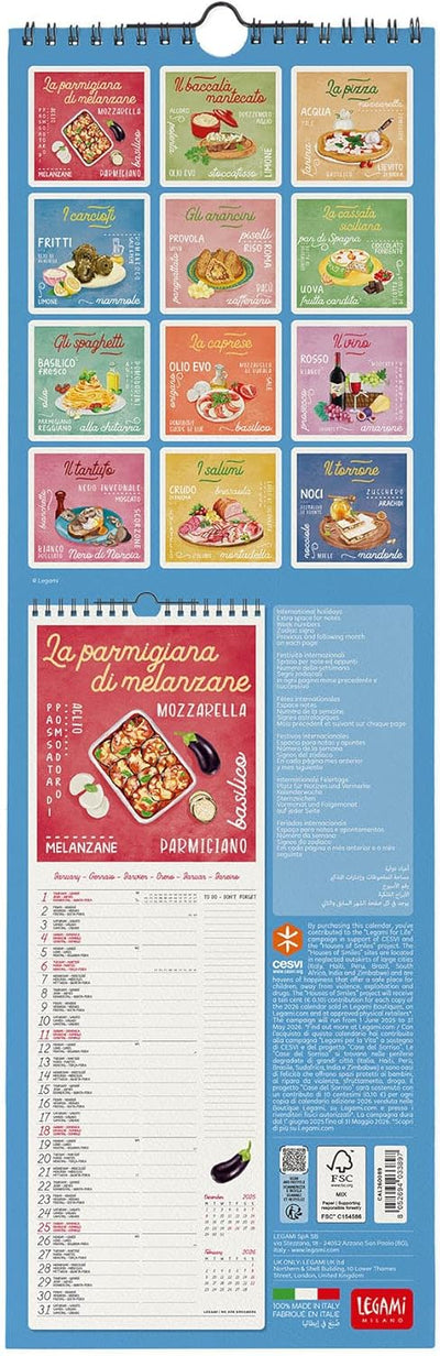 Calendario da Parete 12 Mesi Legami con Planner Annuale 2026 La Dolce Vita 16 x 49 cm
