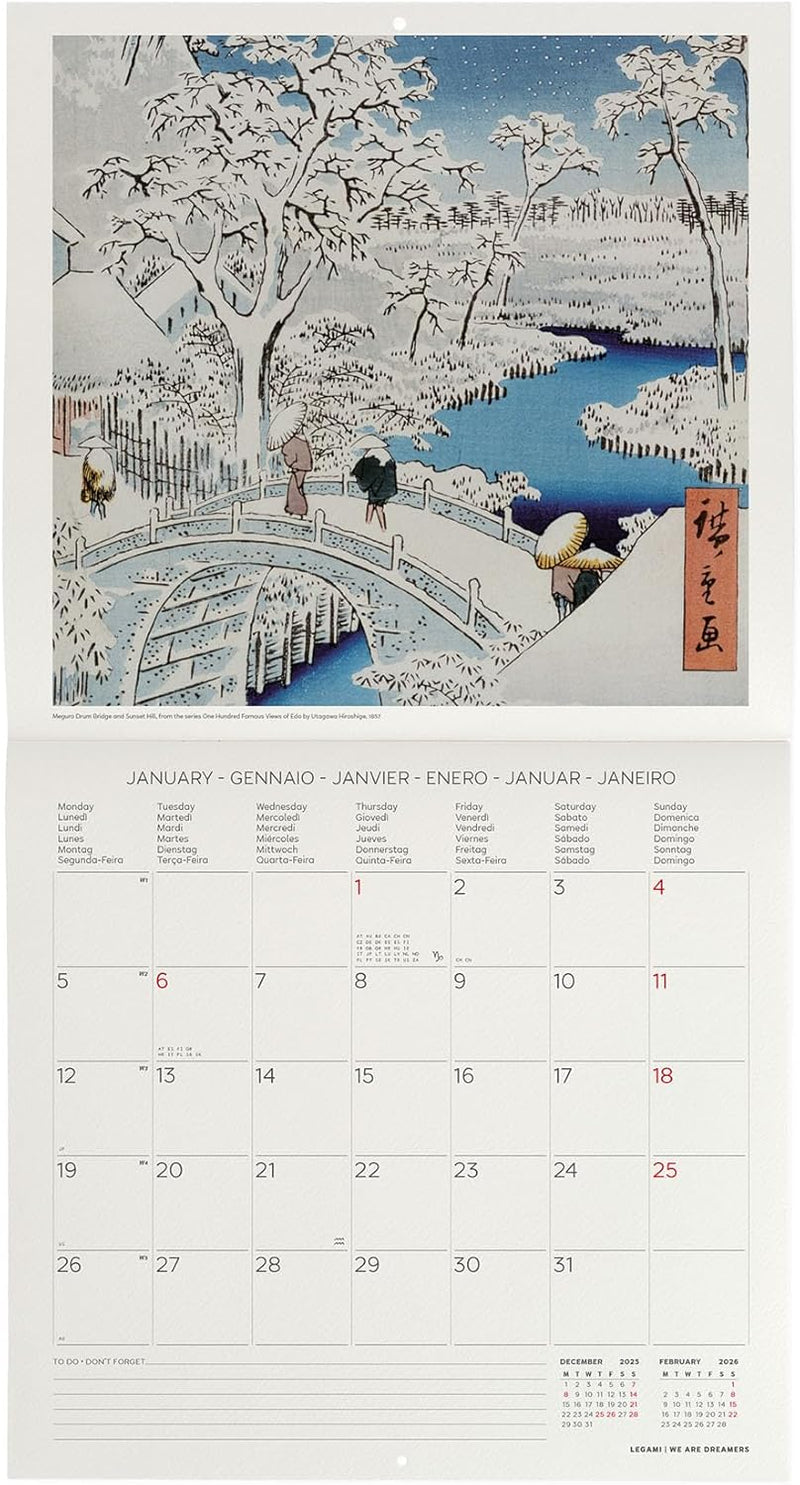 Calendario da Parete 12 Mesi Legami con Planner Annuale 2026 Japanese School 30 x 29 cm