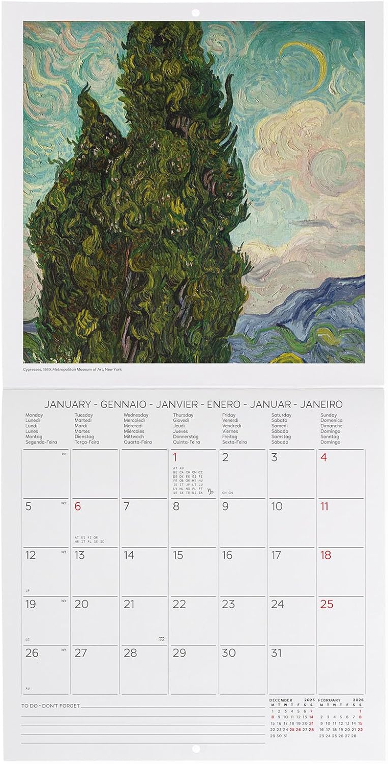 Calendario da Parete 12 Mesi Legami con Planner Annuale 2026 Vincent Van Gogh 18 x 18 cm