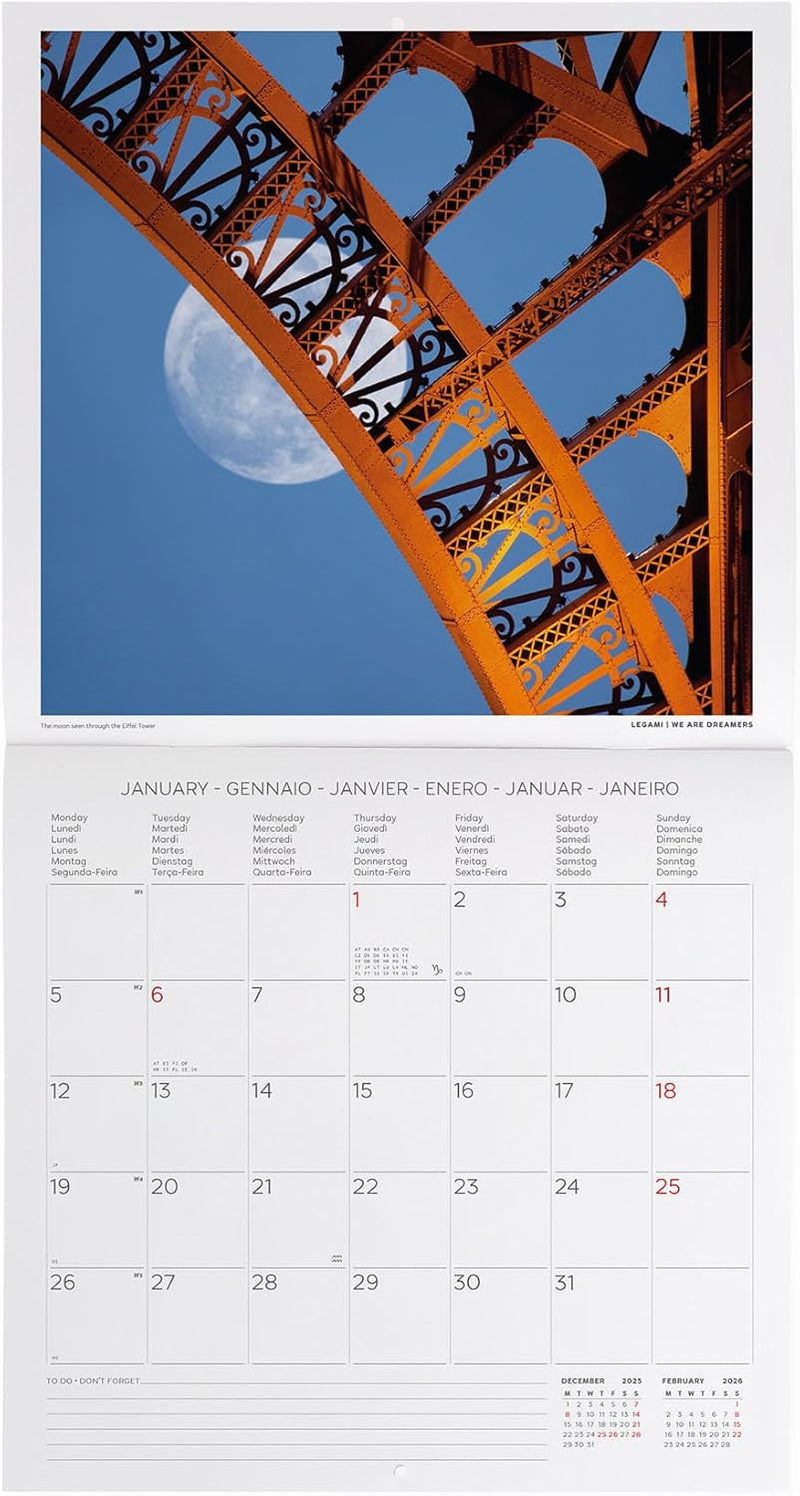 Calendario da Parete 12 Mesi Legami con Planner Annuale 2026 Paris 30 x 29 cm