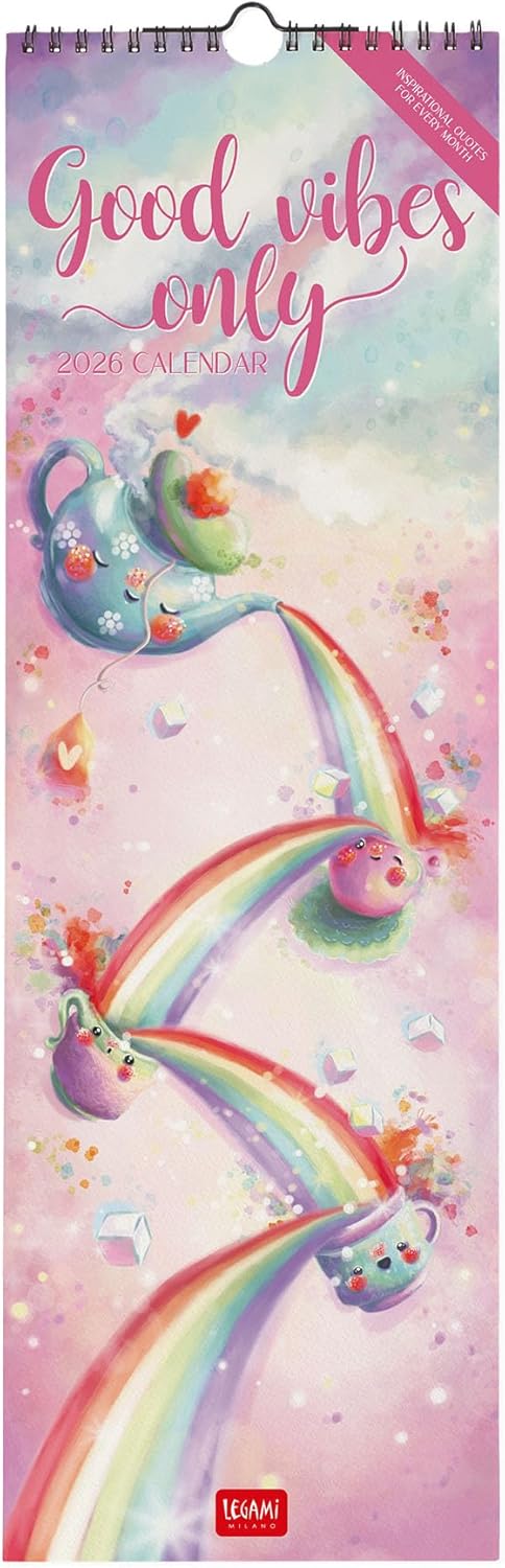 Calendario da Parete 12 Mesi Legami con Planner Annuale 2026 Good Vibes Only 16 x 49 cm