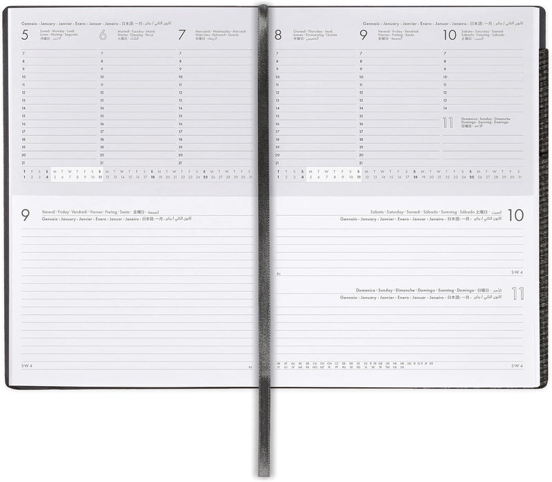 Agenda 12 Mesi Legami Giornaliera e Settimanale Large 2026 Deep Graphite con Chiusura ad Elastico