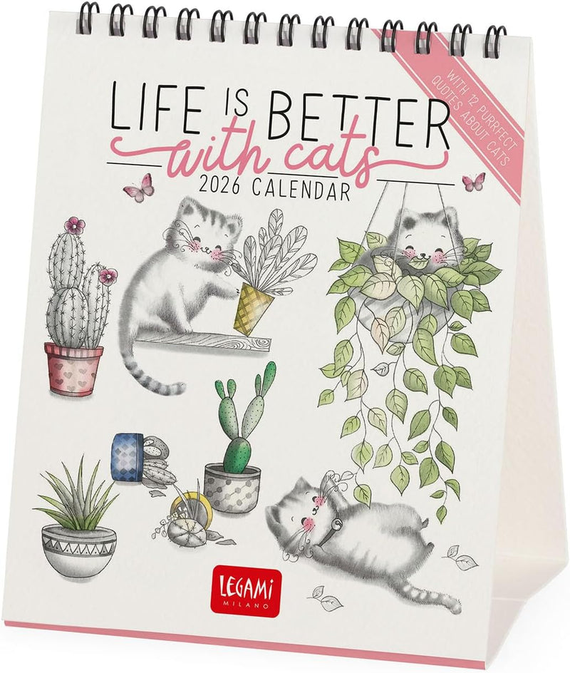 Calendario da Tavolo 12 Mesi Legami con Planner Annuale 2026 Sketchy Cats 12 x 14,5 cm