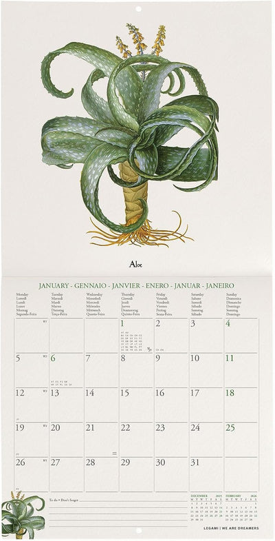 Calendario da Parete 12 Mesi Legami con Planner Annuale 2026 Herbarium 18 x 18 cm