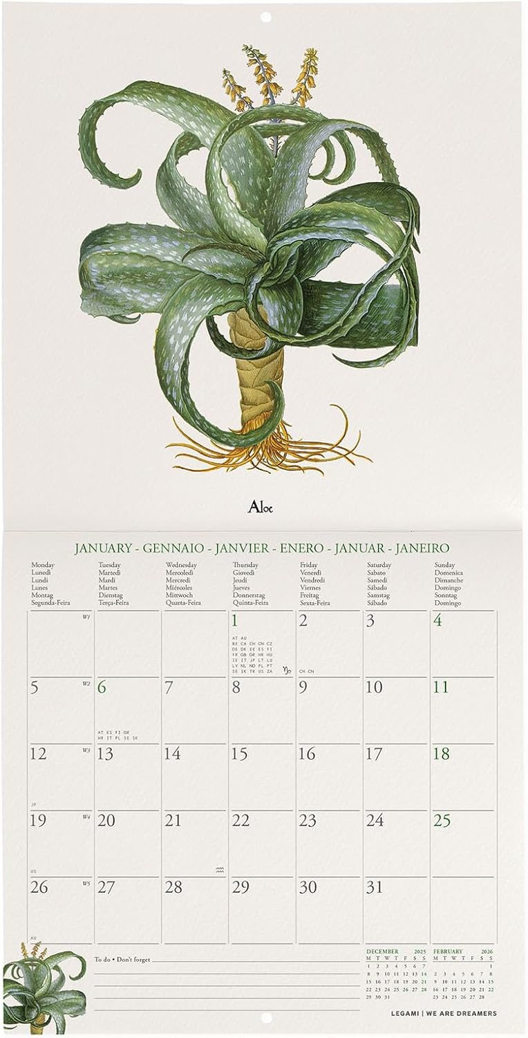 Calendario da Parete 12 Mesi Legami con Planner Annuale 2026 Herbarium 18 x 18 cm