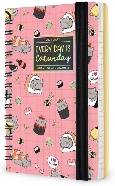 Agenda 12 Mesi Legami Settimanale Small Spiralata 2026 Sushi Cat con Chiusura ad Elastico