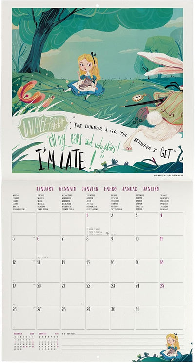 Calendario da Parete 12 Mesi Legami con Planner Annuale 2026 Alice in Wonderland 30 x 29 cm