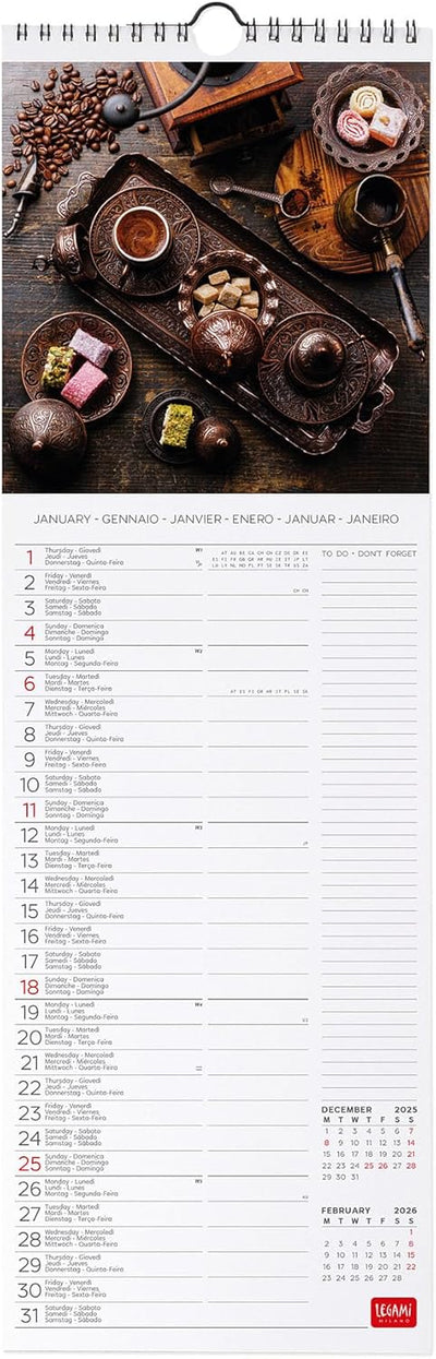 Calendario da Parete 12 Mesi Legami con Planner Annuale 2026 Coffee & Chocolate 16 x 49 cm