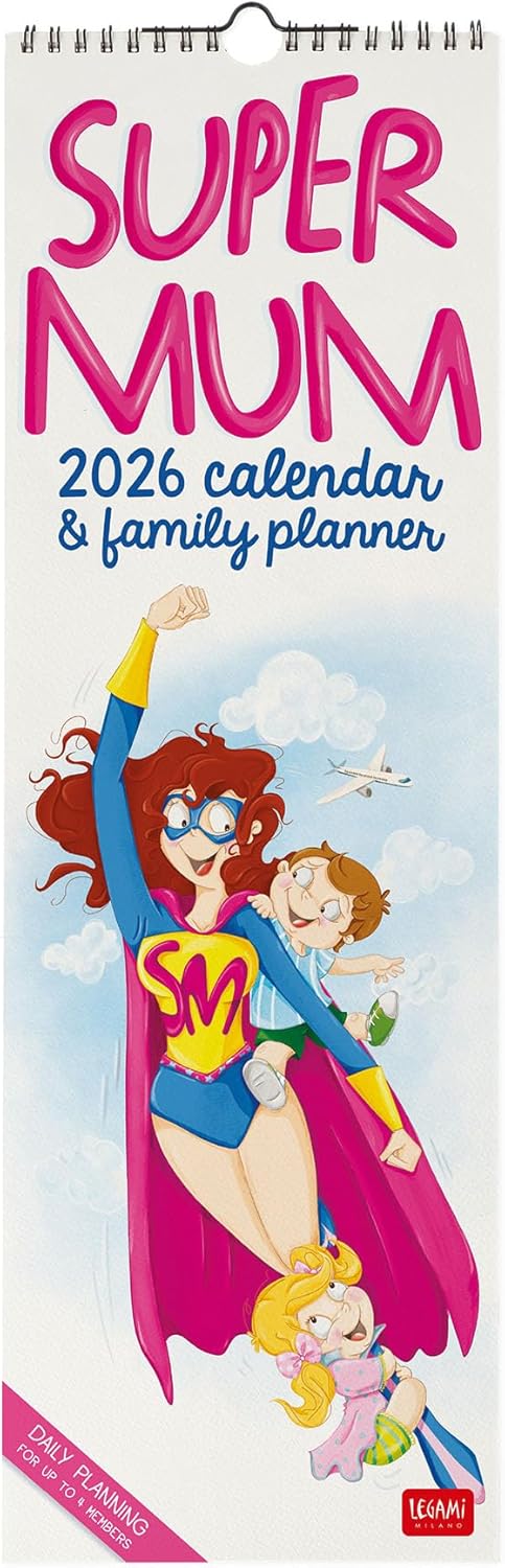 Calendario da Parete 12 Mesi Legami con Planner Annuale 2026 Super Mum 16 x 49 cm