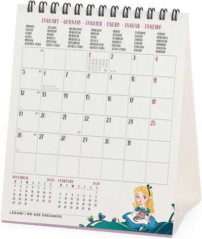 Calendario da Tavolo 12 Mesi Legami con Planner Annuale 2026 Alice In Wonderland 12 x 14,5 cm