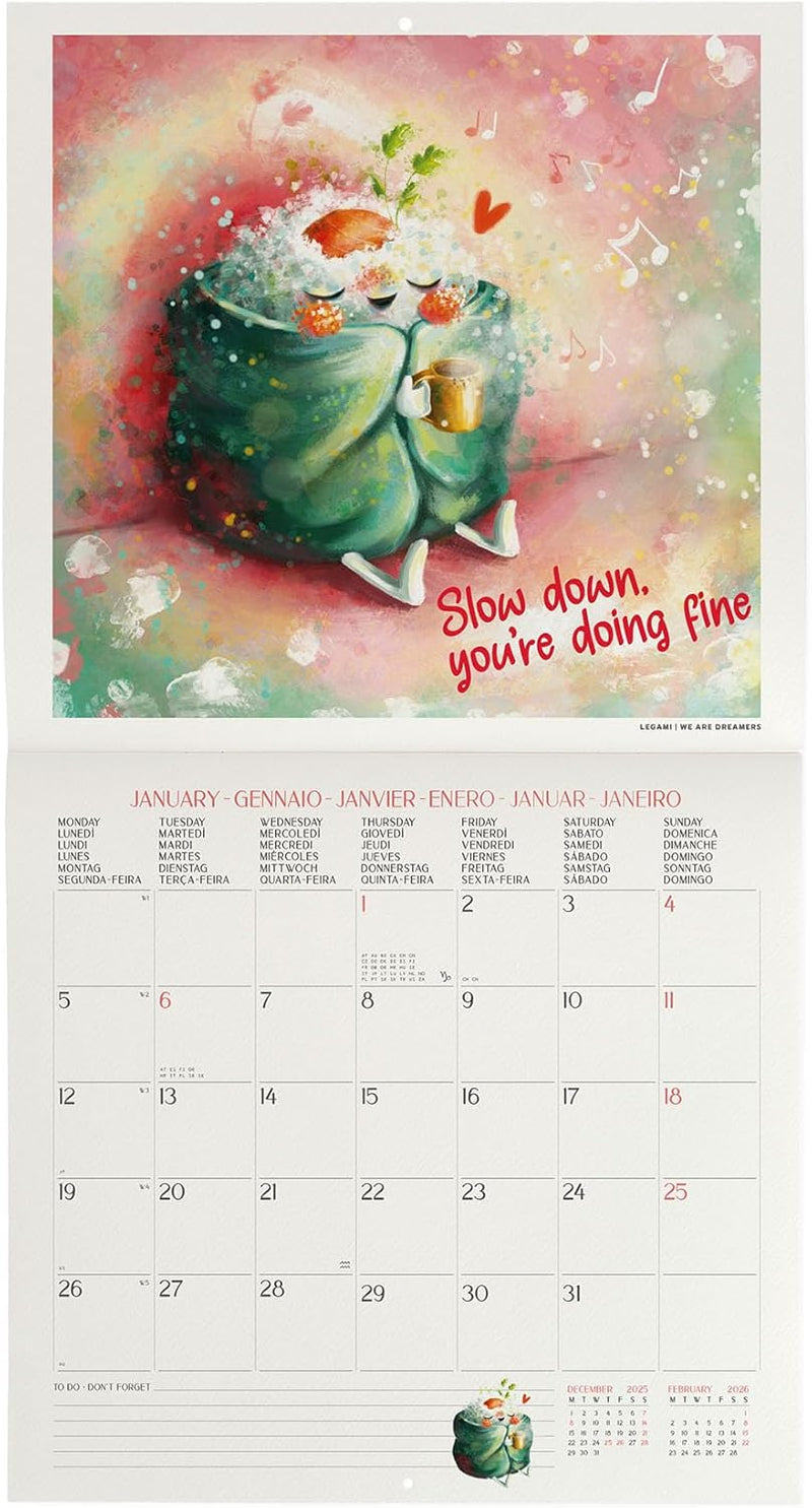 Calendario da Parete 12 Mesi Legami con Planner Annuale 2026 Good Vibes Only 30 x 29 cm