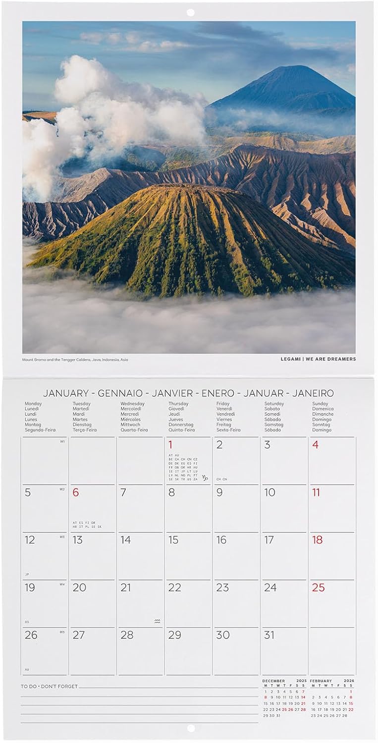 Calendario da Parete 12 Mesi Legami con Planner Annuale 2026 Planet Heart 18 x 18 cm