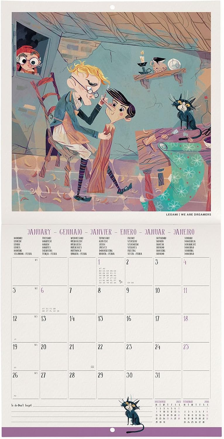 Calendario da Parete 12 Mesi Legami con Planner Annuale 2026 Pinocchio 18 x 18 cm