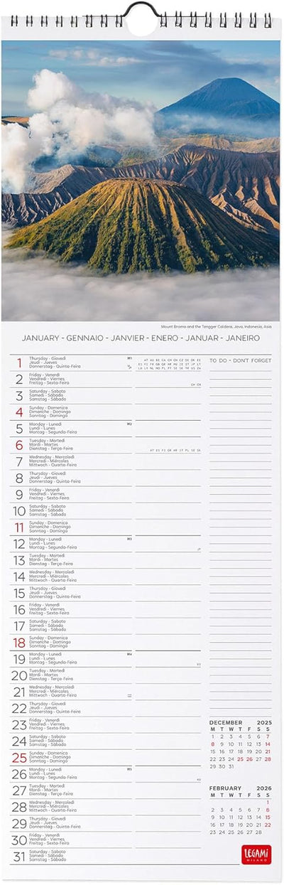 Calendario da Parete 12 Mesi Legami con Planner Annuale 2026 Planet Heart 16 x 49 cm