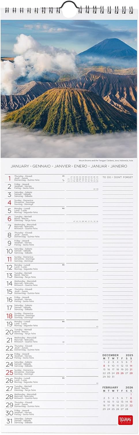Calendario da Parete 12 Mesi Legami con Planner Annuale 2026 Planet Heart 16 x 49 cm