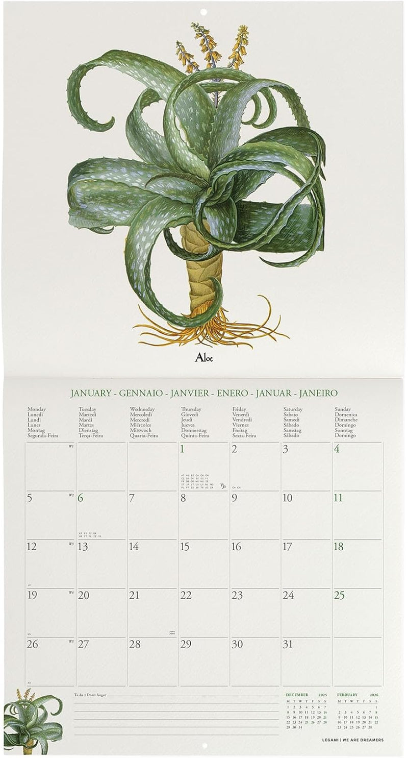 Calendario da Parete 12 Mesi Legami con Planner Annuale 2026 Herbarium 30 x 29 cm