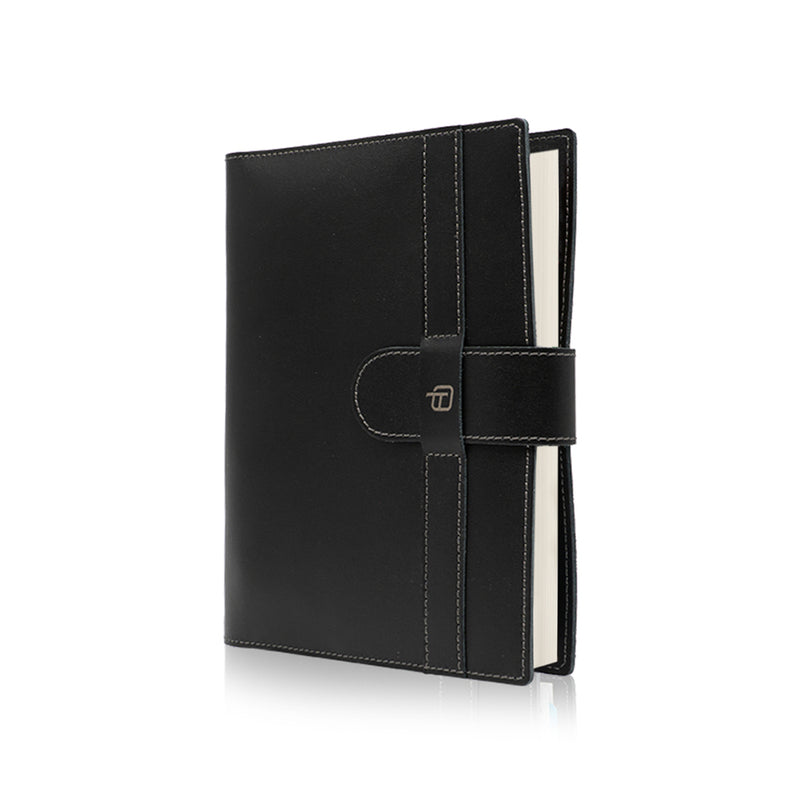 Agenda 12 Mesi Giornaliera Belt in Pelle Nero 15 x 21 cm