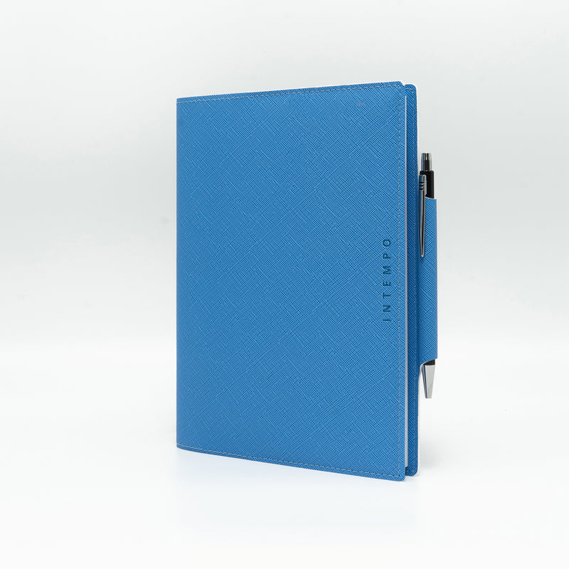 Agenda 12 Mesi Settimanale 2026 Intempo Saffiano Intercambiabile in Similpelle Rigata Blu 15 x 21 cm