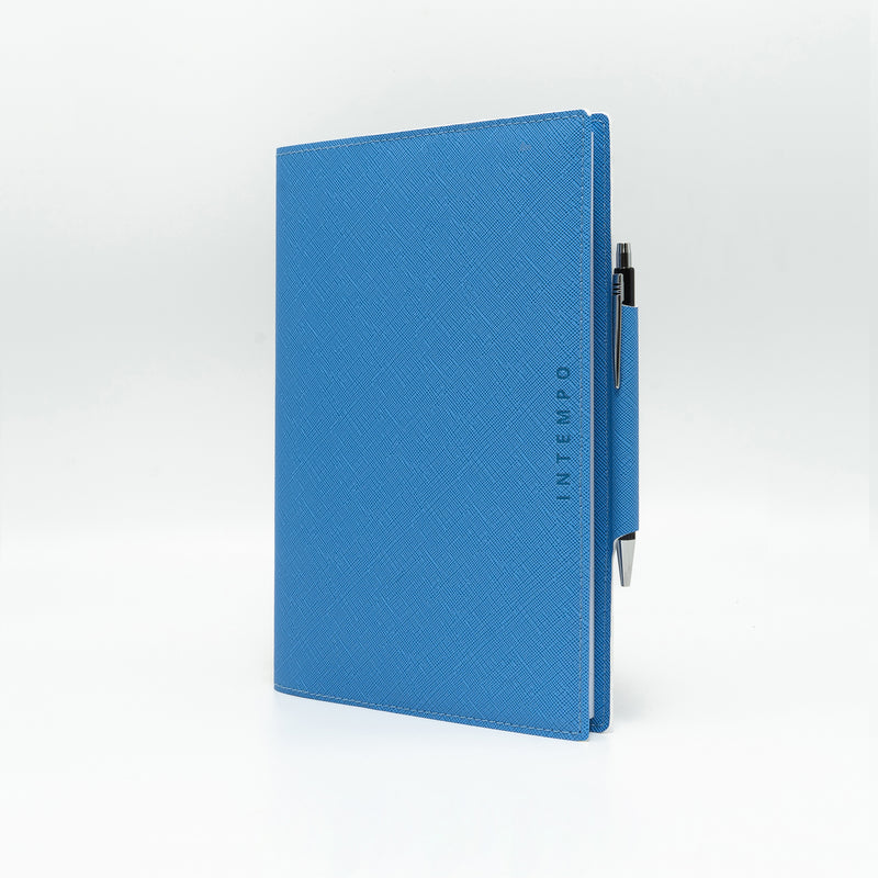 Agenda 12 Mesi Settimanale 2026 Intempo Saffiano Intercambiabile in Similpelle Rigata Blu 17 x 24 cm