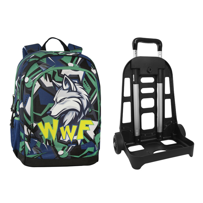 Zaino Organizzato Trolley Staccabile WWF Illustrato Lupo