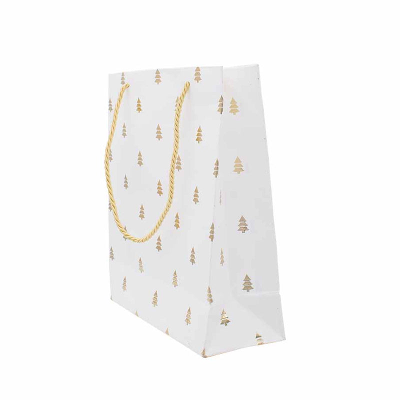 Borsa in Carta Stampata Albero Bianco e Oro 30,5 x 22 x 9,5 cm